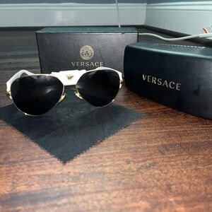 2000s Versace white and gold sunglasses